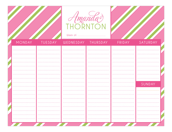 Pink Oxford Stripes Calendar Pad