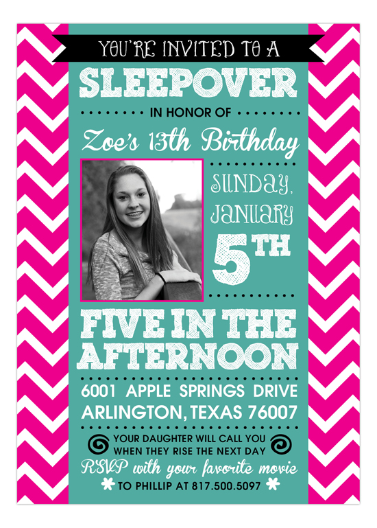 Pink Chevron and Teal Party Invitation