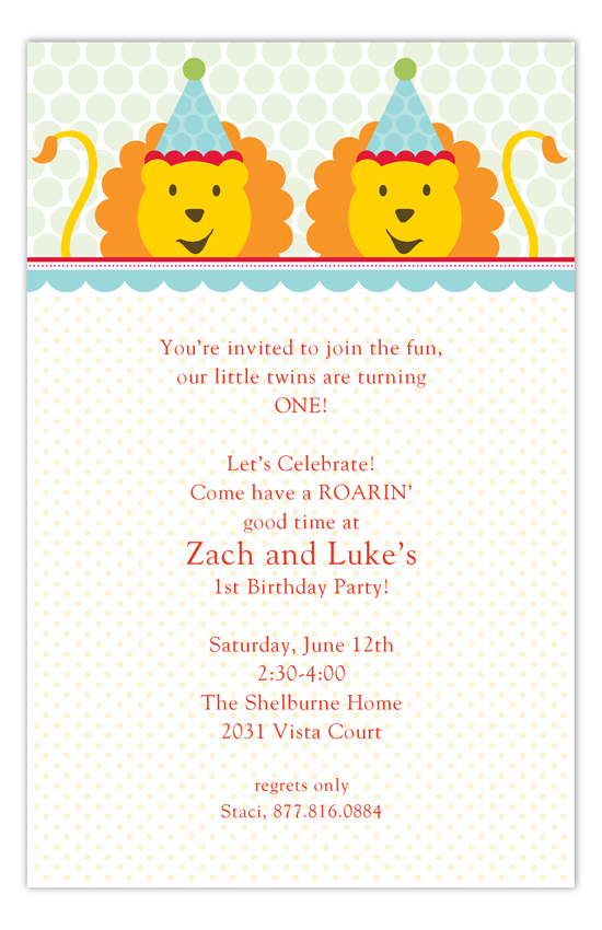 Birthday Lions Twin Birthday Invitations