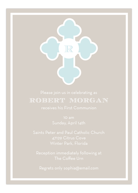 Blue Monogram Cross Invitation