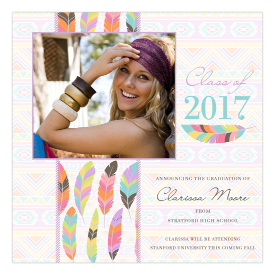 Tribal Band of Feathers Boho High School Graduation Announcements