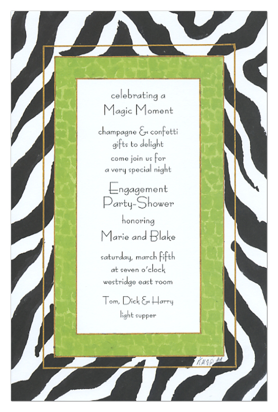 Lime and Black Zebra Print Invitation
