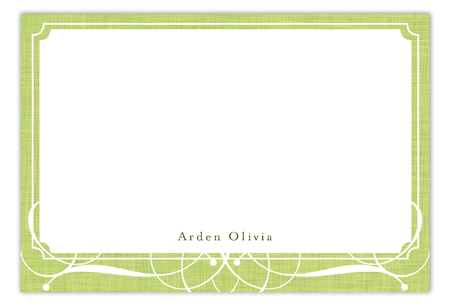 Linen Scrolls Green Flat Note Card