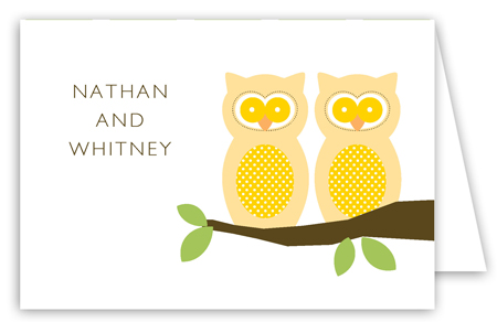 Neutral Twin Perched Owls Folded Note Card