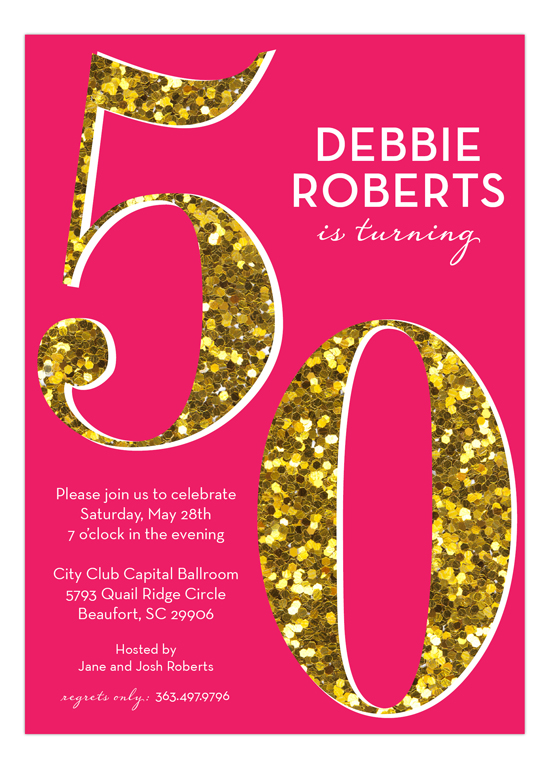 Pink Glitter 50th Birthday Invitations