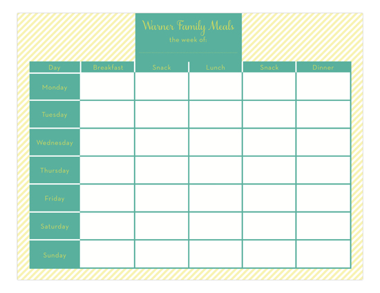 Striped Meal Planner Calendar Pad