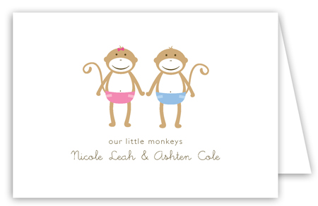 Twin Monkey Pals Folded Note Card