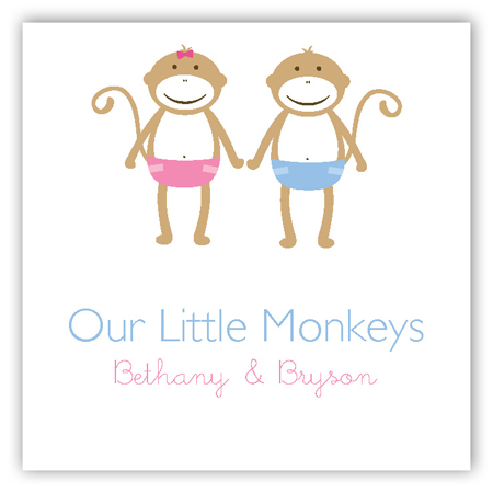 Twin Monkey Pals Gift Tag
