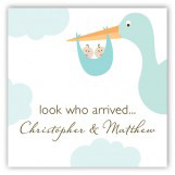 Twin Boy Stork in the Sky Gift Tag