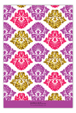 Purple Glitter Damask Flat Note Card