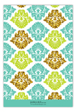 Turquoise Glitter Damask Flat Note Card