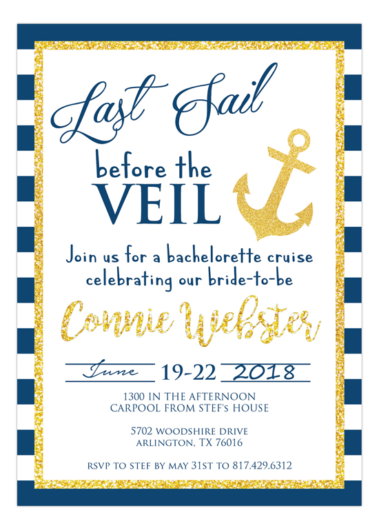 Last Sail Before the Veil Bachelorette Party Invitation