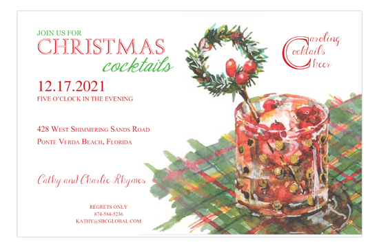 Crandberry Old Fashion Christmas Cocktail Party Invitation