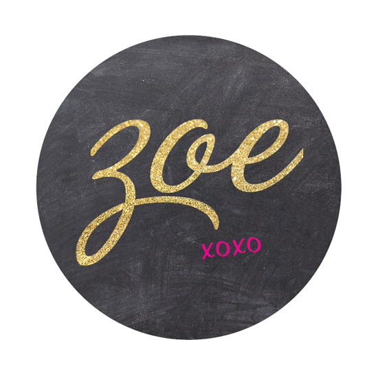 Chevron Glitter Chalkboard Round Sticker