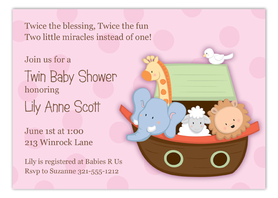 ark-animals-on-pink-invitation-pspdd-np57bsib133 Baby Shower Invitations for Girls