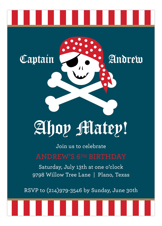 Arrr Matey Kids Pirate Party Invitations