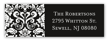 Black Damask Greeting Address Label