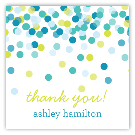 Blue Falling Confetti Square Sticker | Polka Dot Invitations