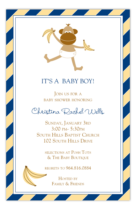 Blue Monkey Stripes Invitation