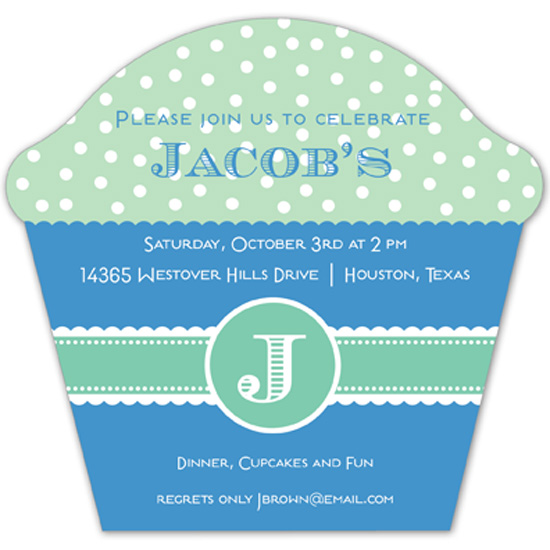 Boy Monogram Cupcake Invitation