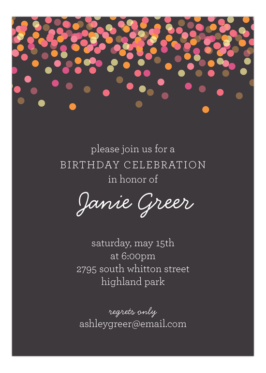 Charcoal Falling Confetti Invitation