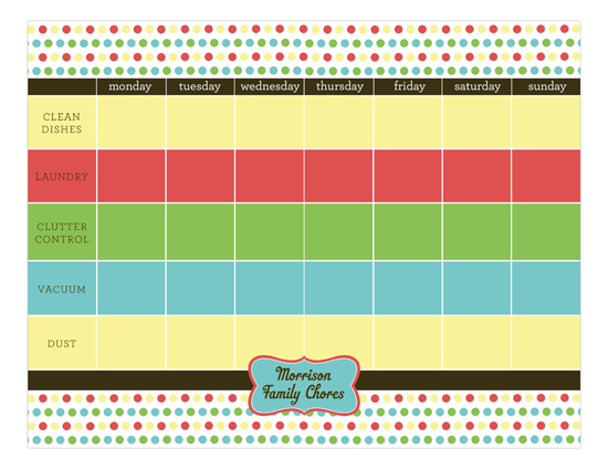 Chore List Calendar Pad