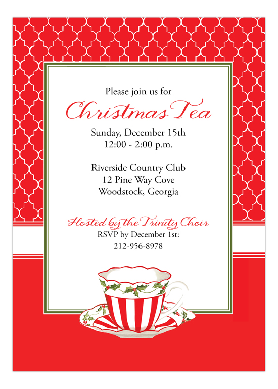 Peppermint Red Christmas Tea Invitation