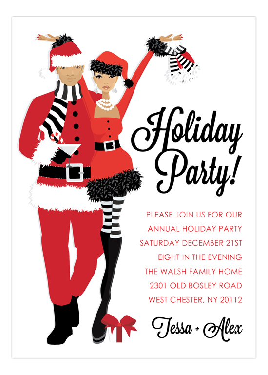 Claus Christmas Couple African American Invitation  Polka 