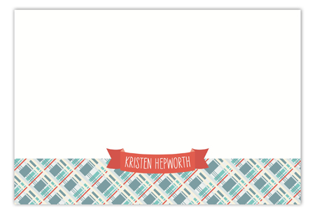 Coral Plaid Banner Flat Note Card