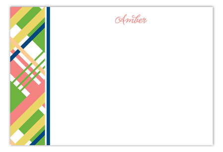 Coral Prepster Plaid Flat Note Card