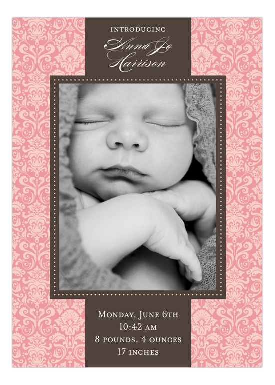 Damask Greeting Girl Photo Card