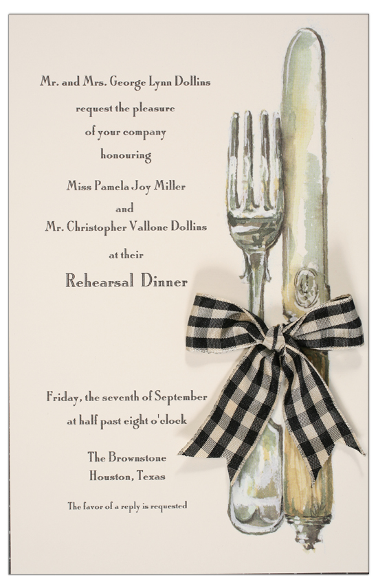 English Silver With Black Check Ribbon Invitation