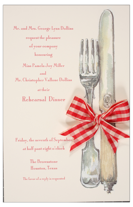 English Silver Red Ribbon Invitation