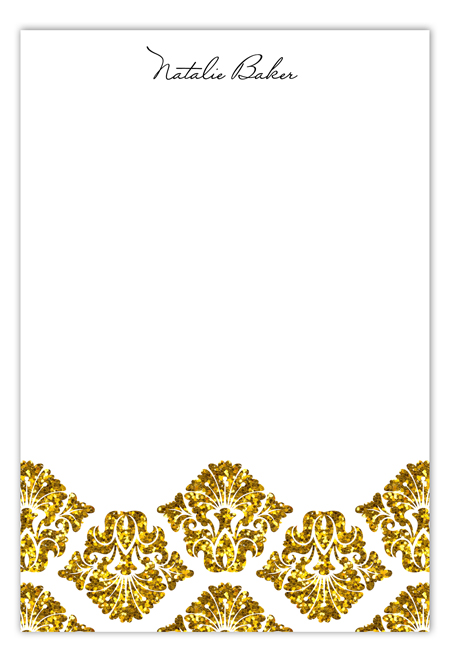 Gold Glitter Damask Flat Note Card