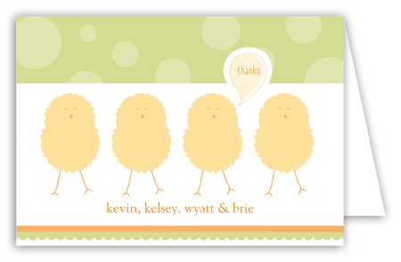 Green Polka Dot Chicks Folded Note Card