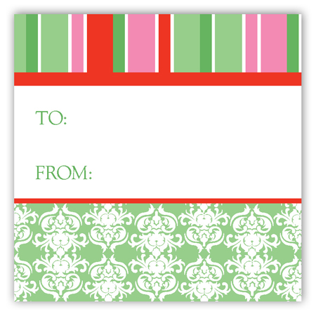 Green Winter Damask Square Sticker