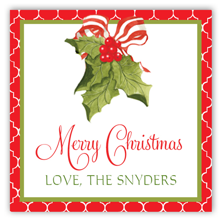 Merry Christmas Holly Square Gift Tag Stickers