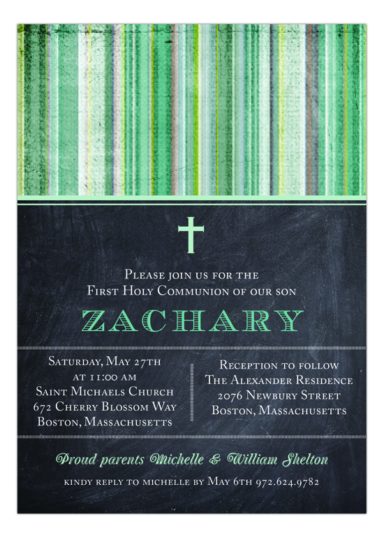 Chalkboard and Green Stripe 1st Communion