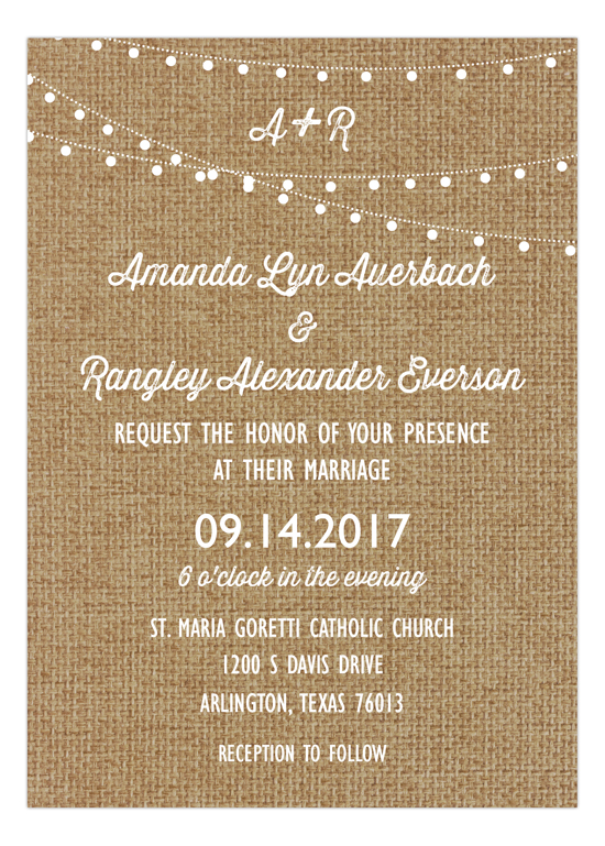 Burlap Rustic Swag Light Party Invitation