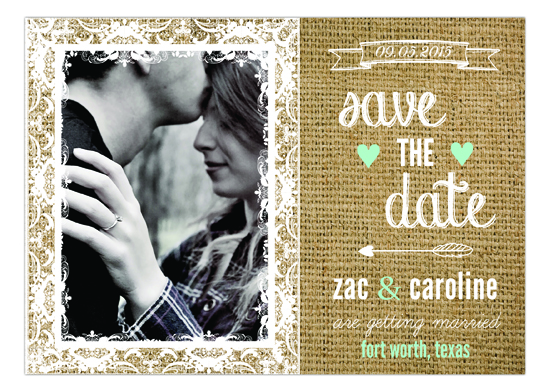 Burlap, Lace and Mint Save the Date