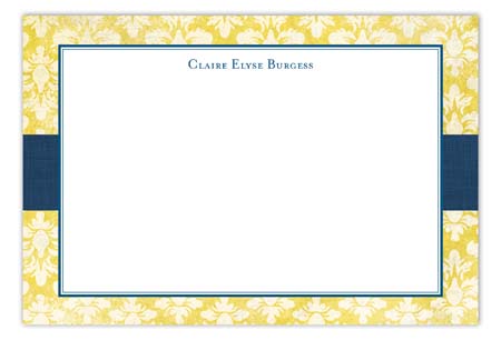 Navy Damask Cloth Flat Note Card