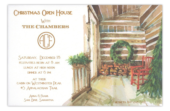 Log Retreat Christmas Open House Invitation