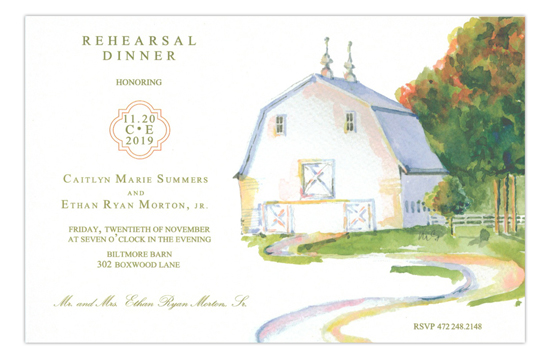 White Barn Rehearsal Dinner Invitation