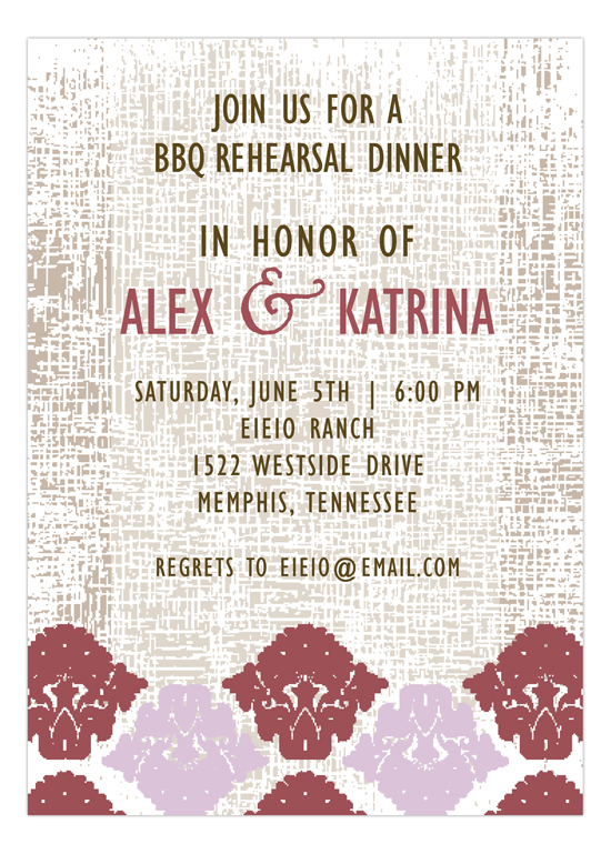 Marsala Burlap and Damask Party Invitation