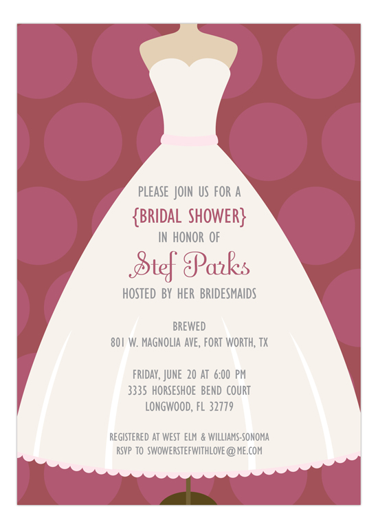 Marsala Polka Dot and White Dress Bridal Shower Invitation