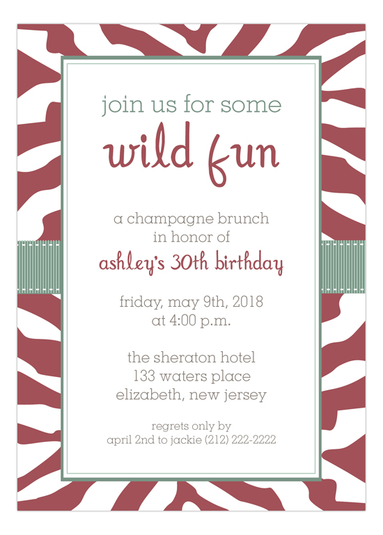 Marsala Zebra and Sage Ribbon Party Invitation