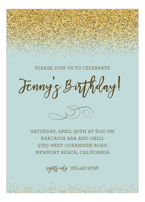 Gold Glitter and Mint Invitation