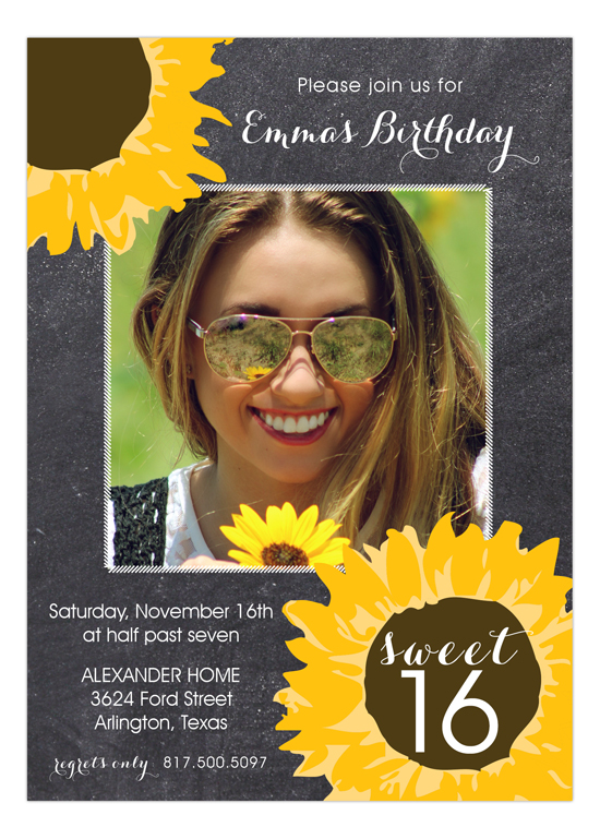 Sunflower Chalkboard Boho Party Invitation