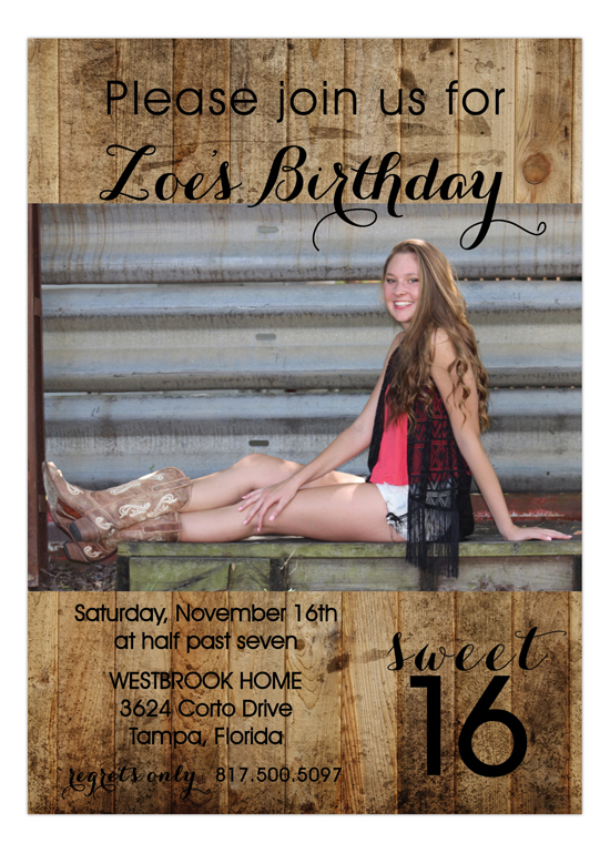 Western Sweet 16 Party Invitation