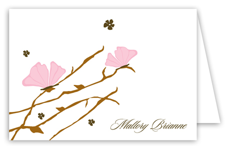 Pink Butterfly Landing Folded Note Card